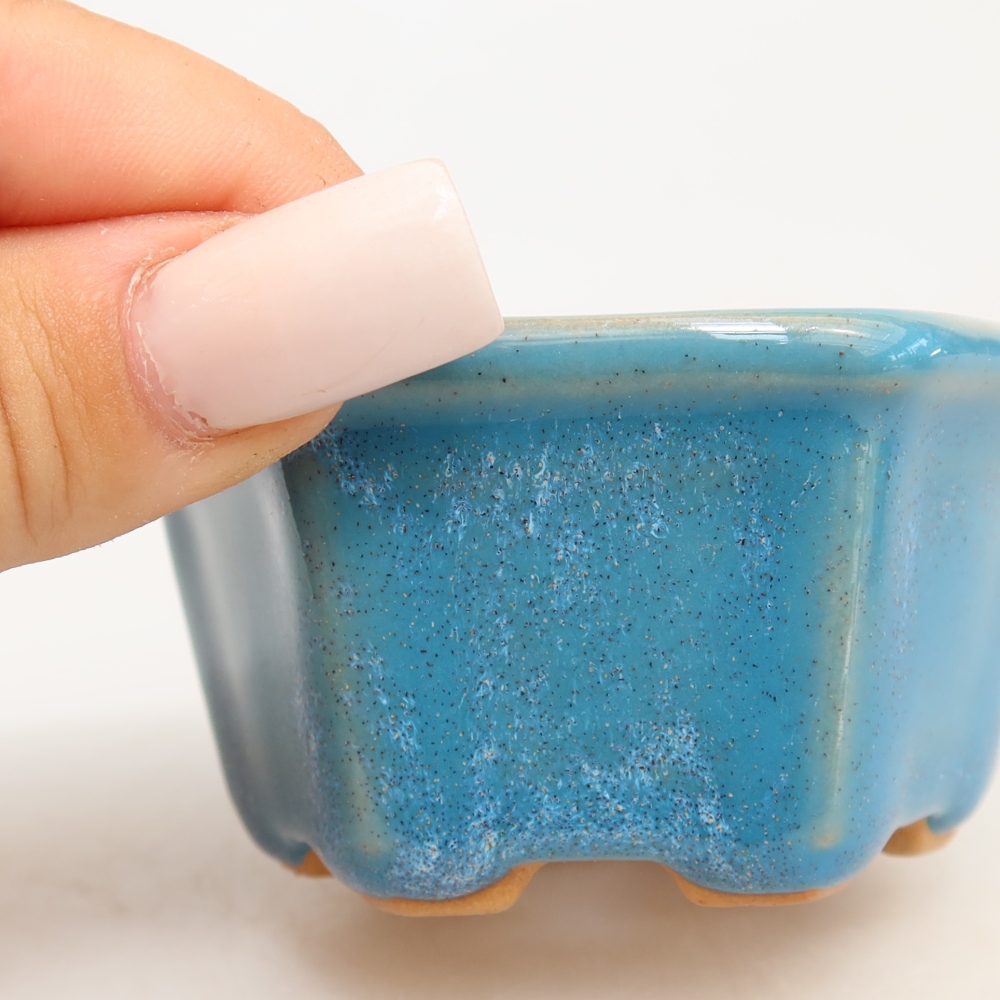 Bonsaischaal van keramiek 7,5 x 7 x 4 cm, kleur blauw