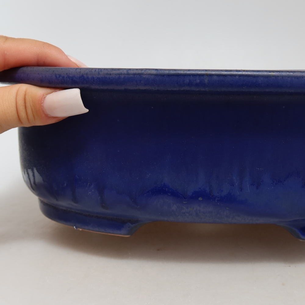 Bonsaischaal van keramiek 26 x 22 x 8 cm, kleur blauw
