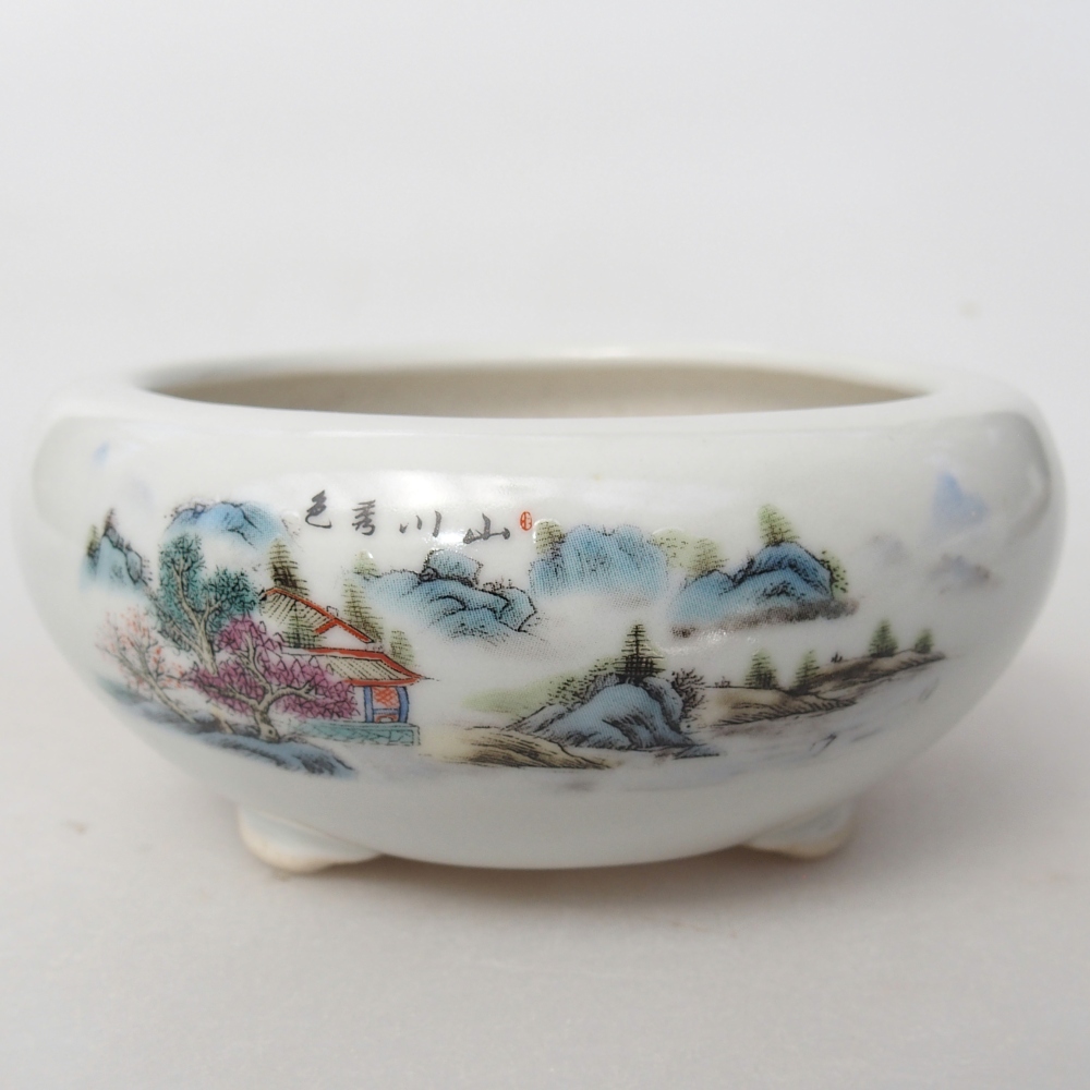 Bonsaischaal van keramiek 10 x 10 x 5 cm, kleur wit