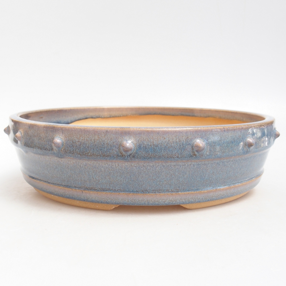 Bonsaischaal van keramiek 23 x 23 x 6 cm, kleur blauw