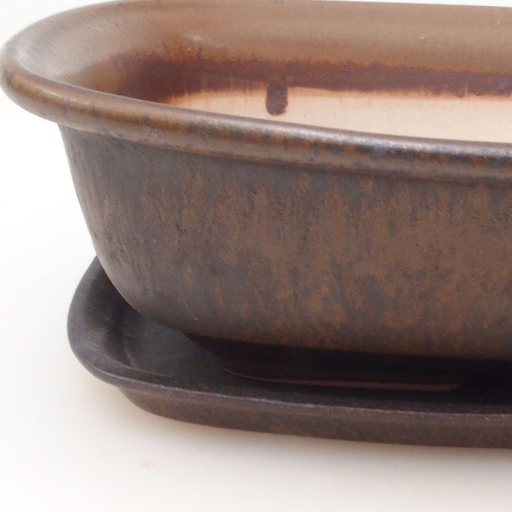 Bonsai schaal + schotel H09 - 30 x 23 x 7,5 cm - bruin
