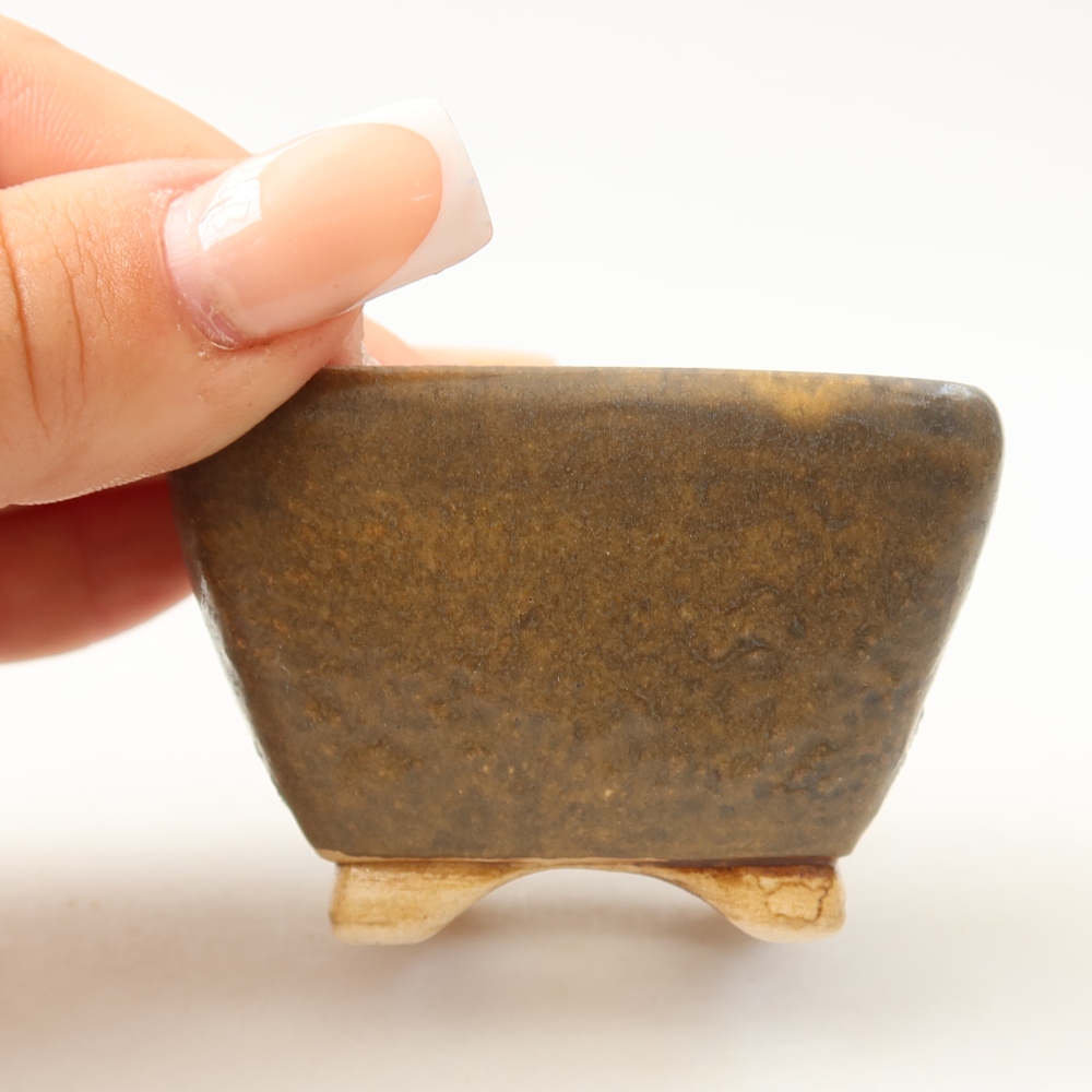 Bonsaischaal van keramiek 6 x 6 x 4 cm, bruin