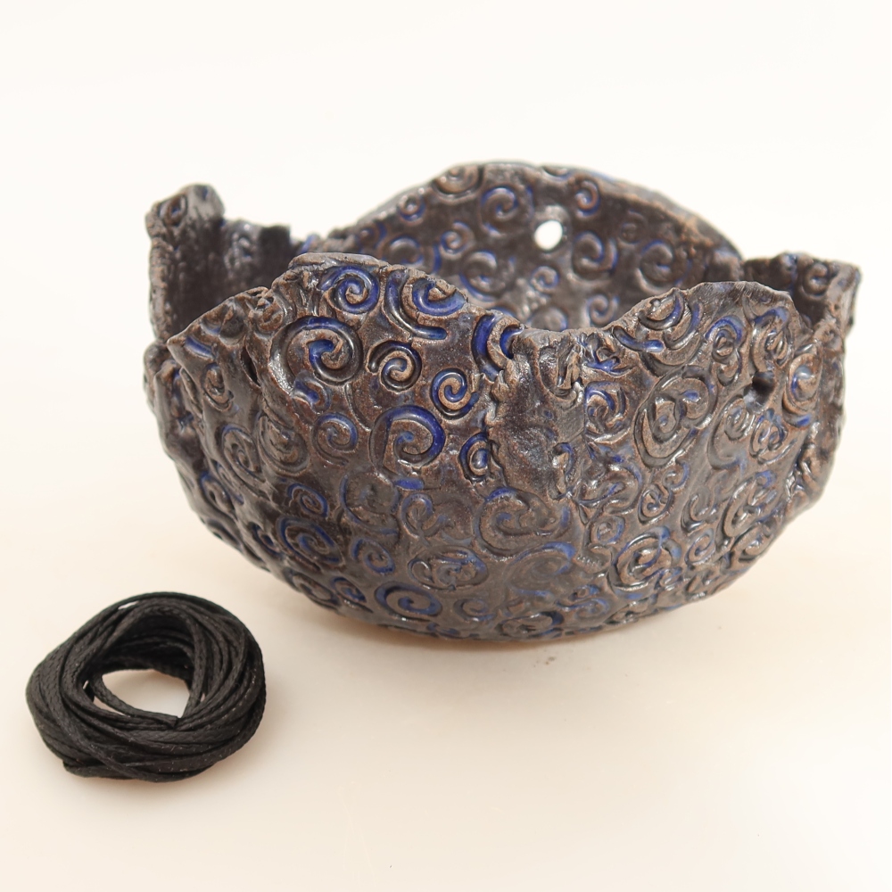 Keramische schaal voor Kokedama, 12 x 11 x 7,5 cm, kleur: blauw