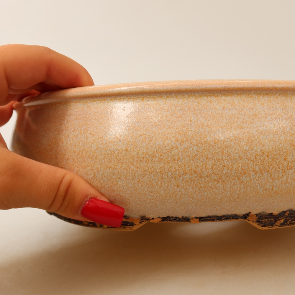 Bonsaischaal van keramiek 24 x 24 x 7 cm, kleur beige