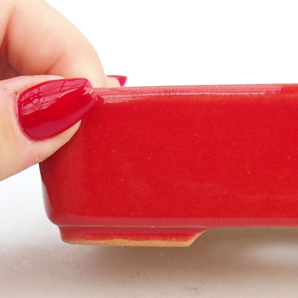 Bonsaischaal van keramiek 26 x 26 x 8 cm, kleur rood