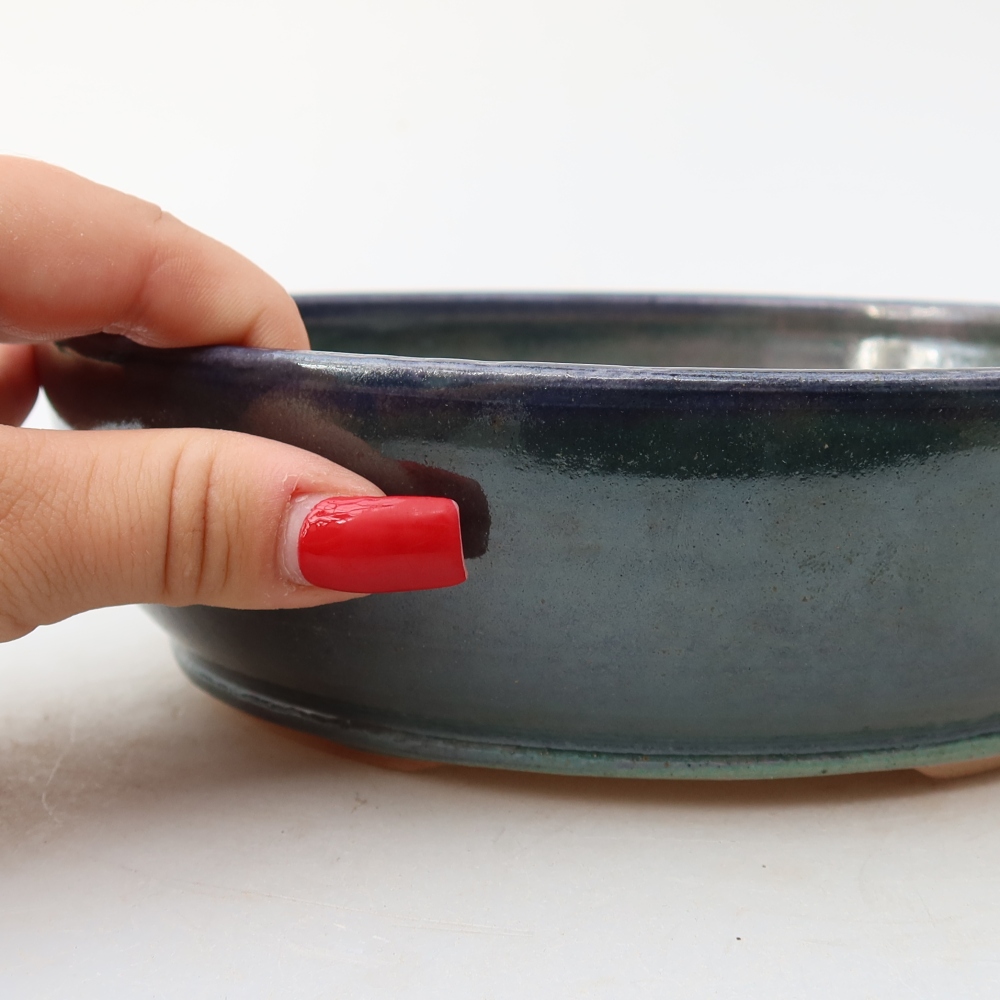 Bonsaischaal van keramiek 19 x 19 x 6 cm, kleur blauw