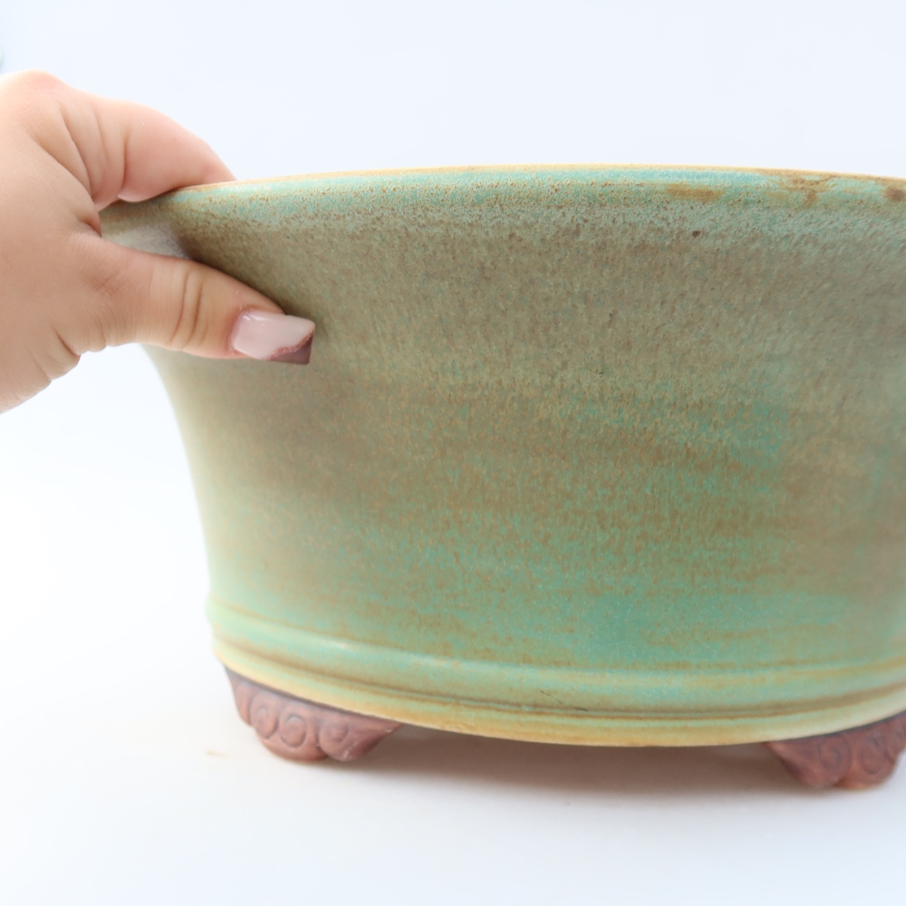 Keramische bonsaipot 31,5 x 31,5 x 14,5 cm, kleur: groen