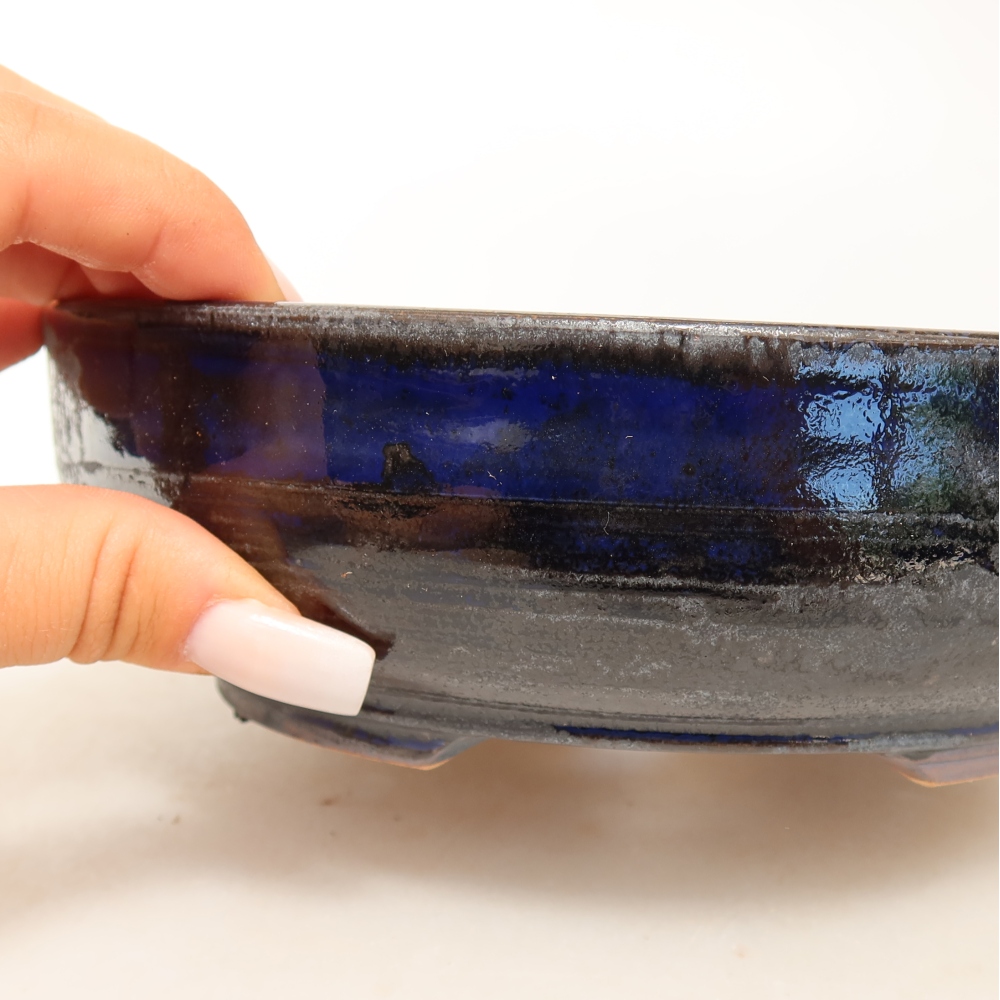 Bonsaischaal van keramiek 18 x 18 x 5,5 cm, kleur blauw