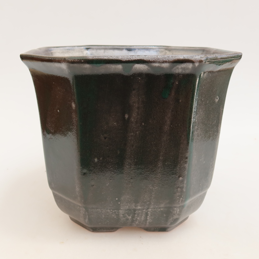 Keramische bonsaischaal 17,5 x 17,5 x 15,5 cm, kleur metaalgroen