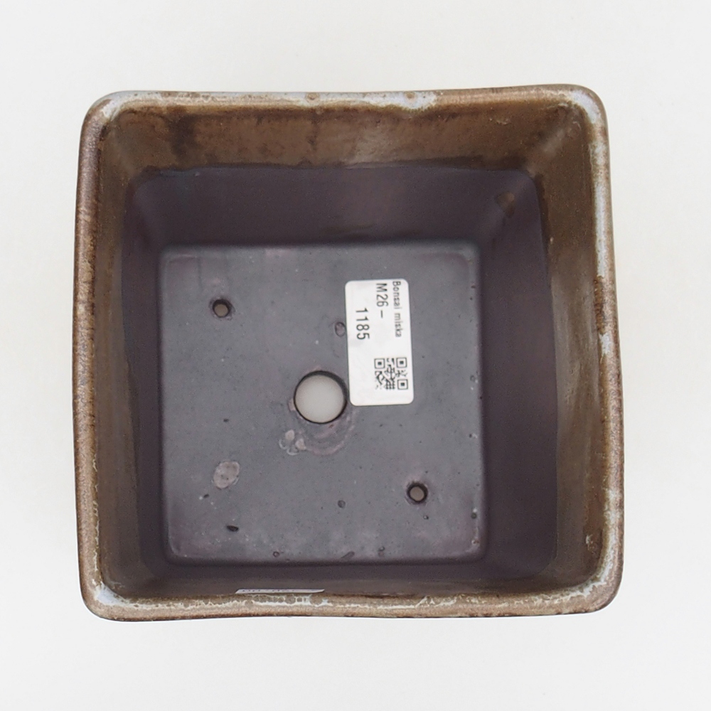 Bonsaischaal van keramiek 13 x 13 x 13 cm, kleur bruin-groen