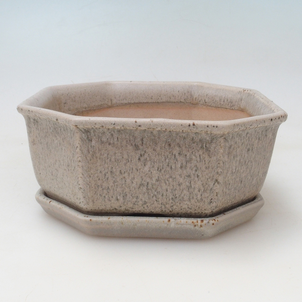 Bonsaischaal + schotel H13 - 12,5x12,5 x4,5 cm - beige