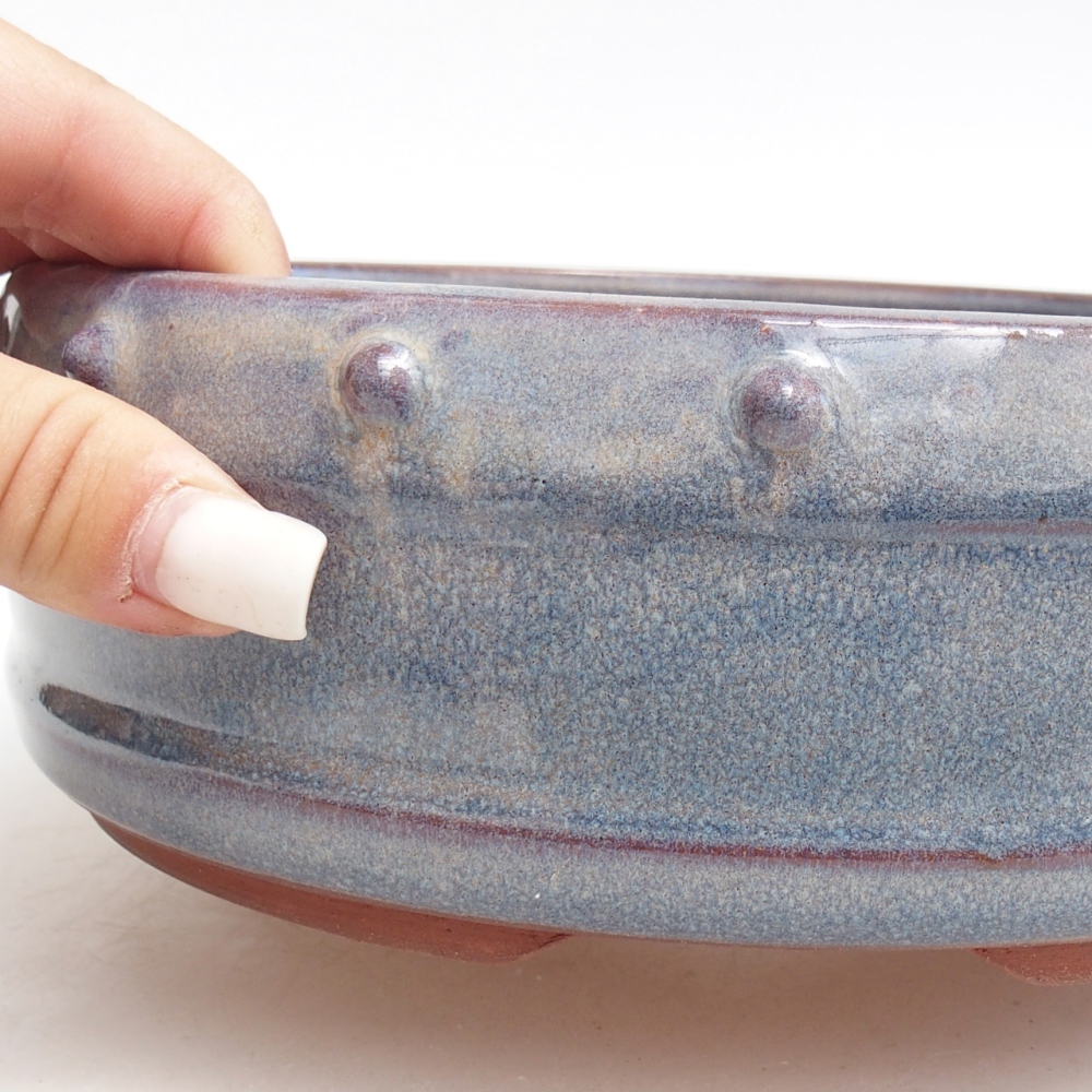 Bonsaischaal van keramiek 19,5 x 19,5 x 6,5 cm, kleur blauw