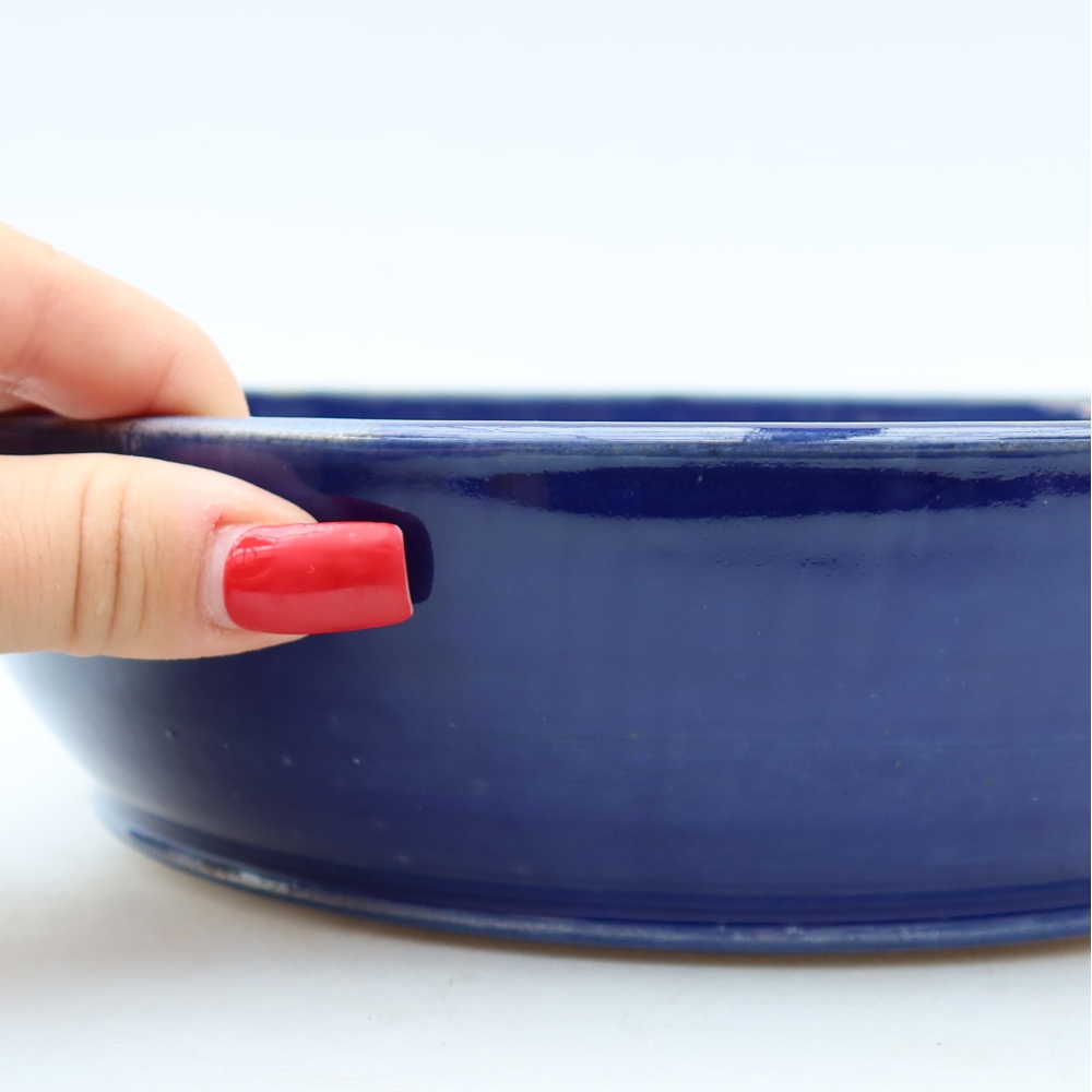 Bonsaischaal van keramiek 23 x 23 x 6 cm, kleur blauw