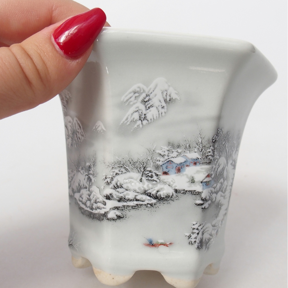 Bonsaischaal van keramiek 10 x 9 x 9 cm, kleur wit