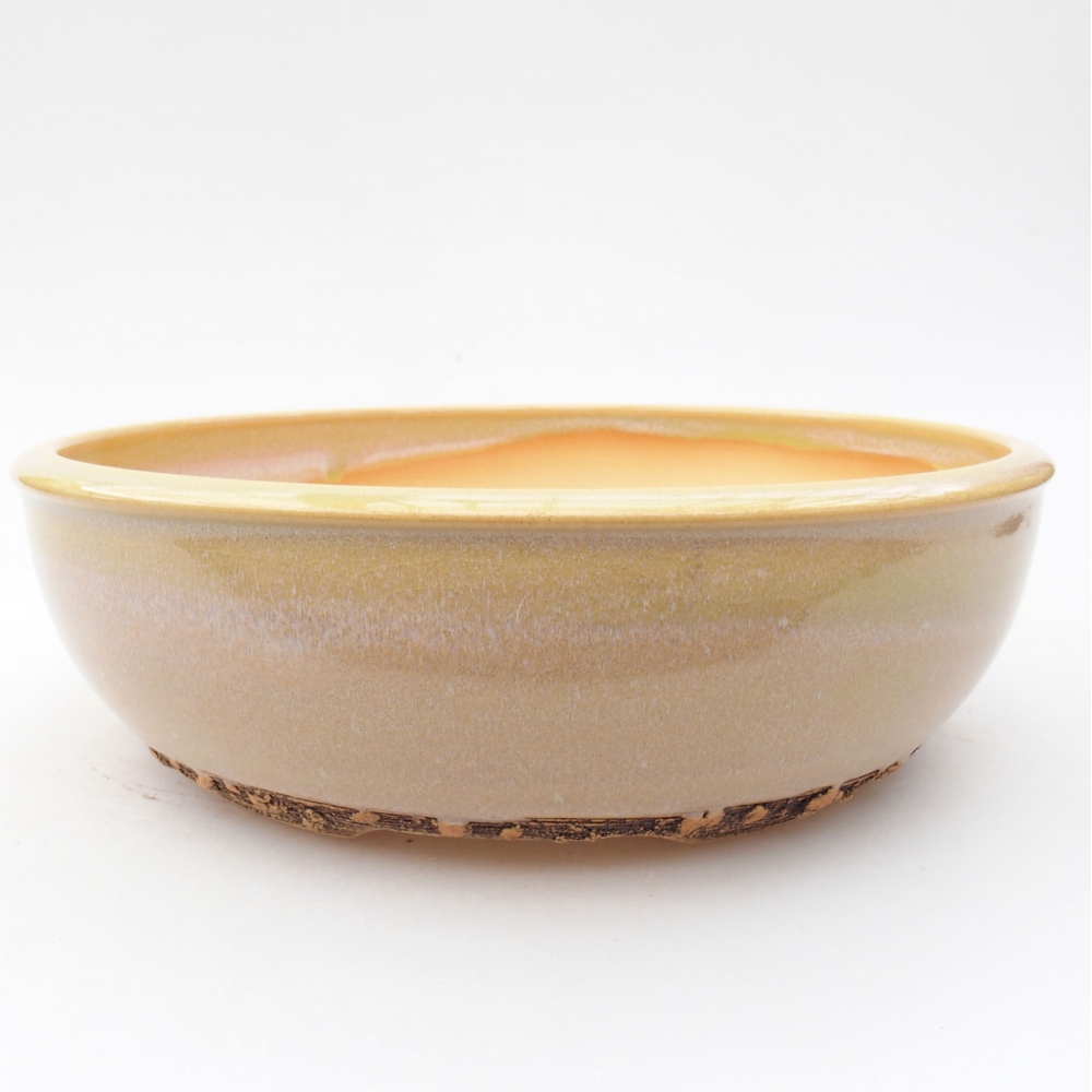 Bonsaischaal van keramiek 19,5 x 19,5 x 6 cm, kleur beige