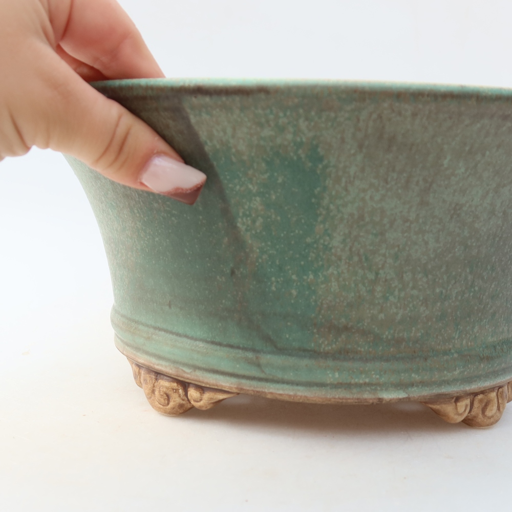 Keramische bonsaipot 24,5 x 24,5 x 11,5 cm, kleur: groen