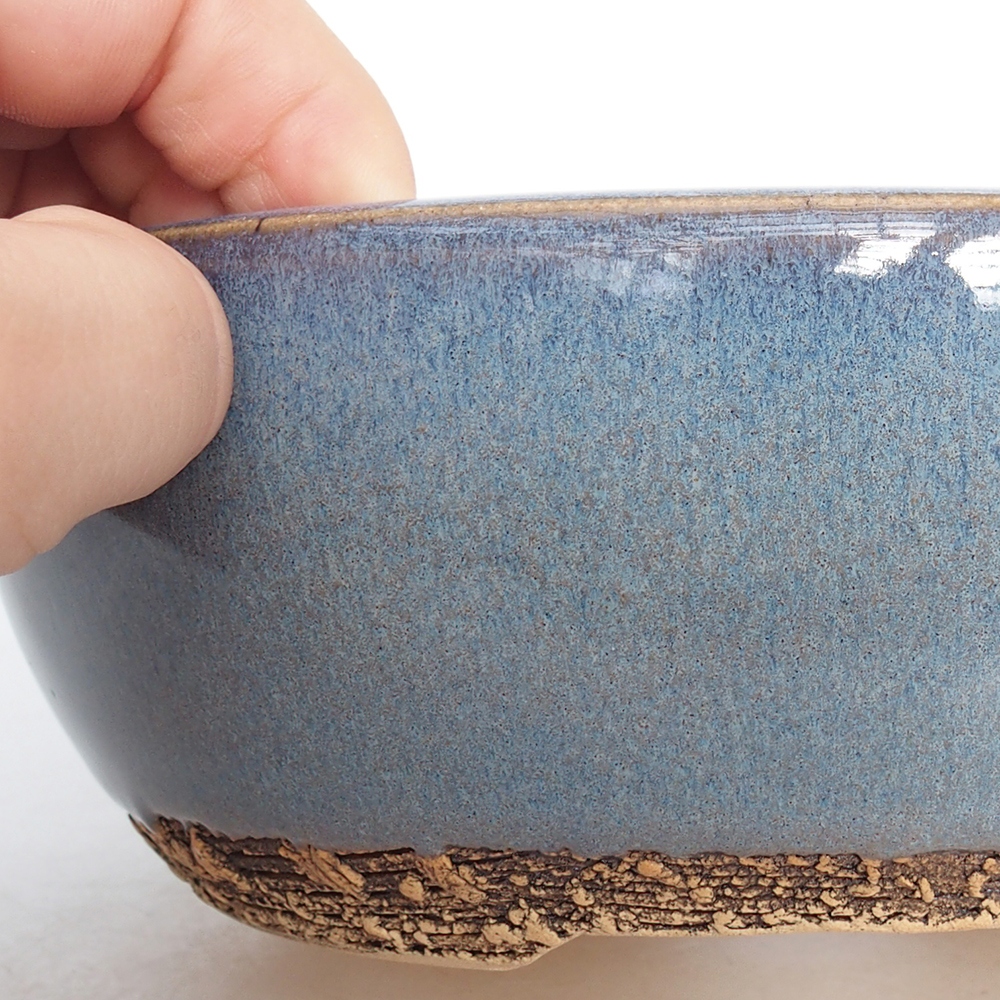 Bonsaischaal van keramiek 17,5 x 17,5 x 6 cm, kleur blauw