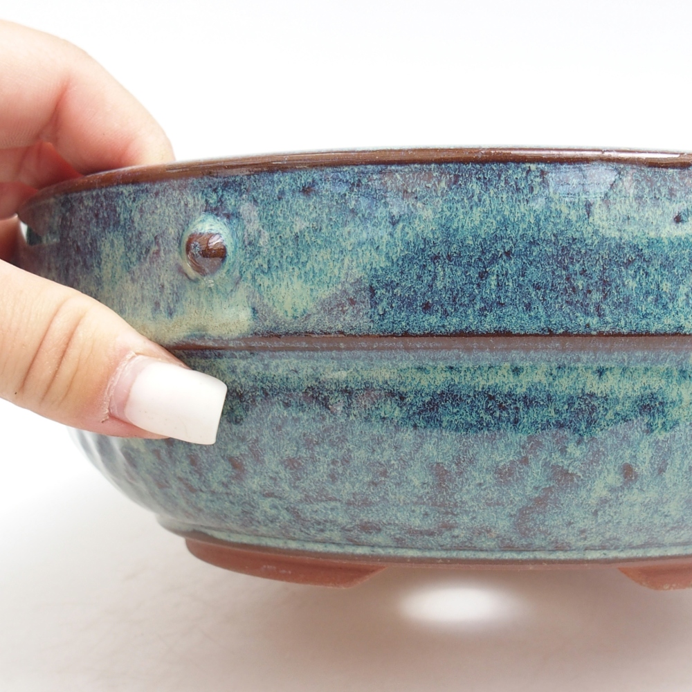 Bonsaischaal van keramiek 21 x 21 x 7 cm, kleur blauw
