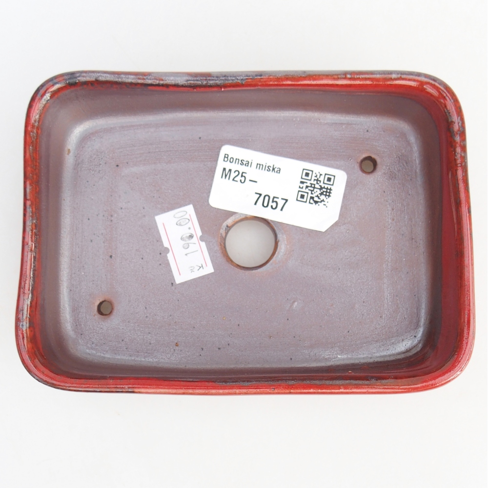 Bonsaischaal van keramiek 26 x 26 x 8 cm, kleur rood