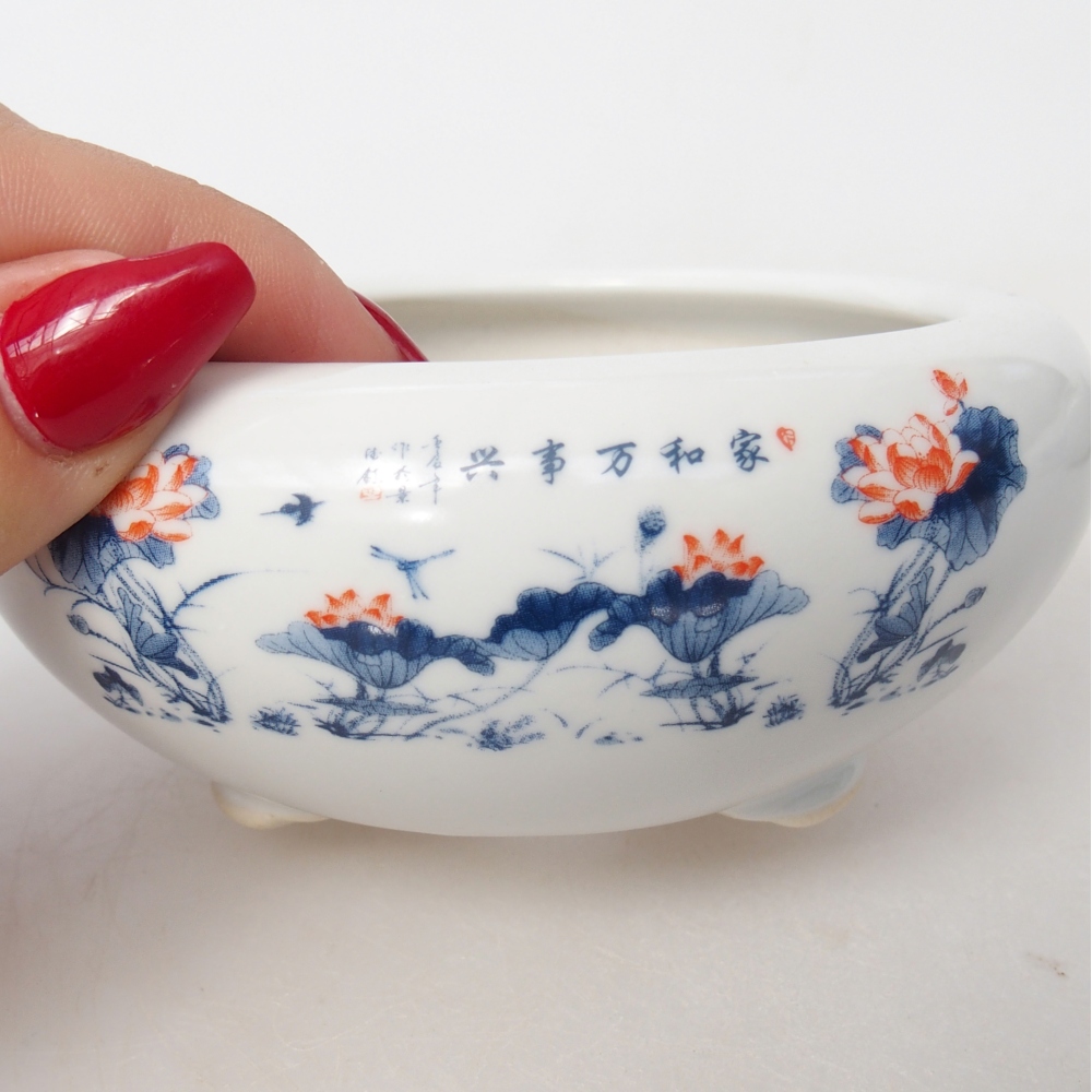 Bonsaischaal van keramiek 10 x 10 x 5 cm, kleur wit