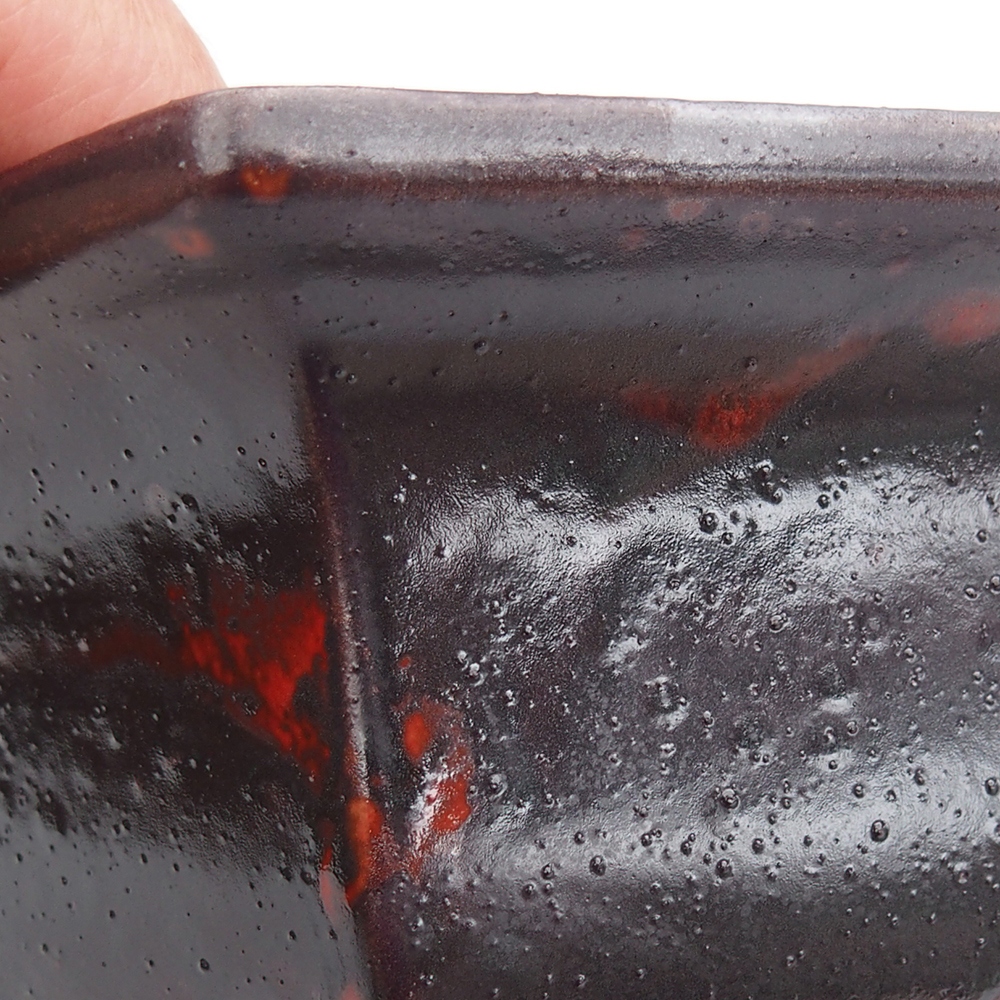 Bonsaischaal van keramiek 18 x 16 x 9 cm, kleur zwart rood