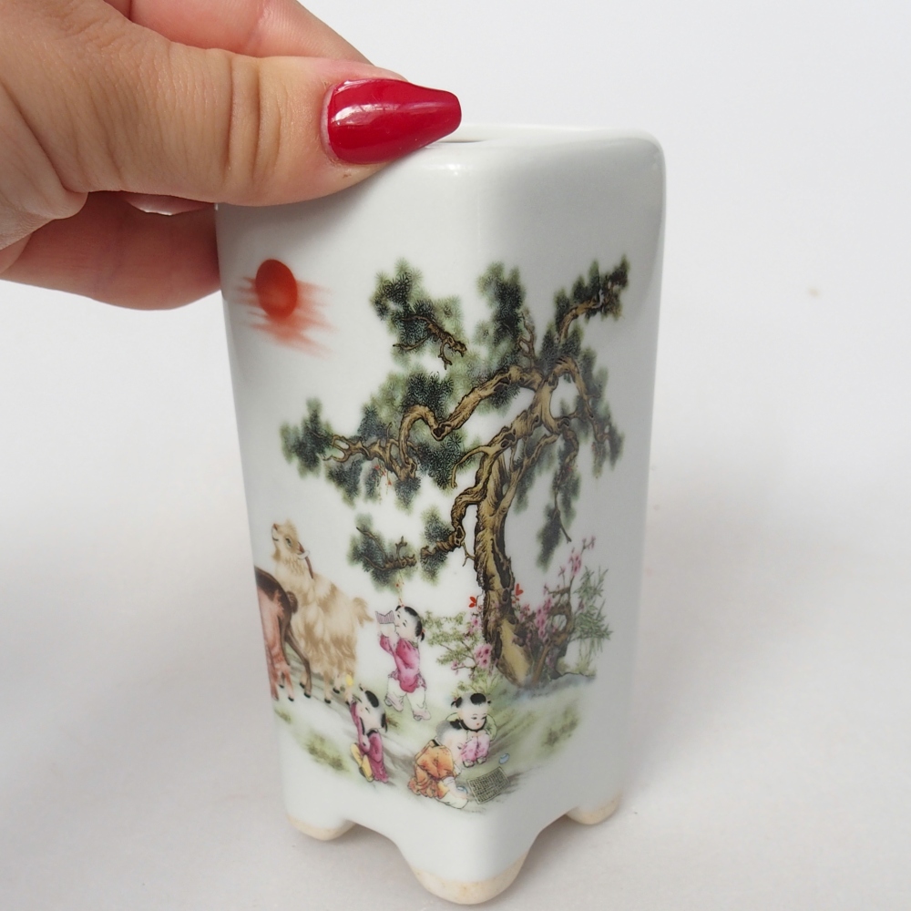 Bonsaischaal van keramiek 5,5 x 5,5 x 12 cm, kleur wit