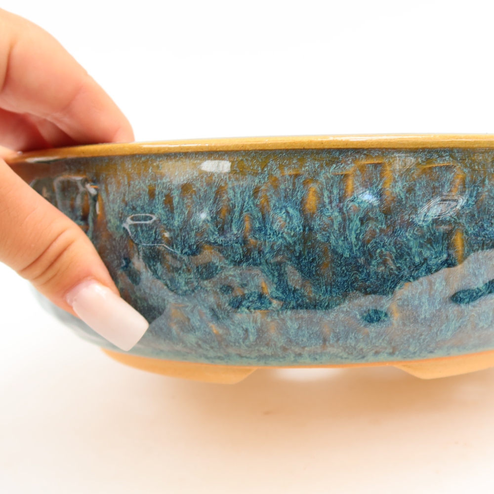 Keramische bonsaipot 23 x 23 x 7 cm, kleur: blauw