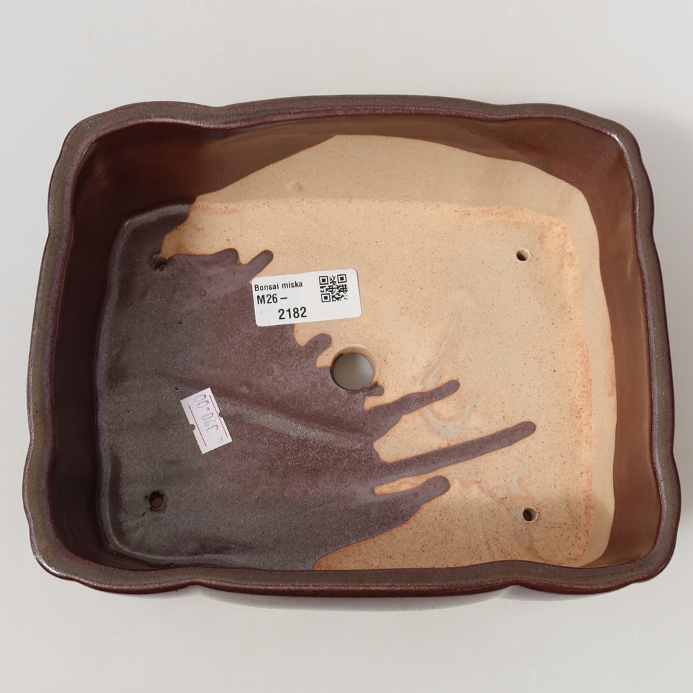 Bonsaischaal van keramiek 20,5 x 17,5 x 7 cm, bruin