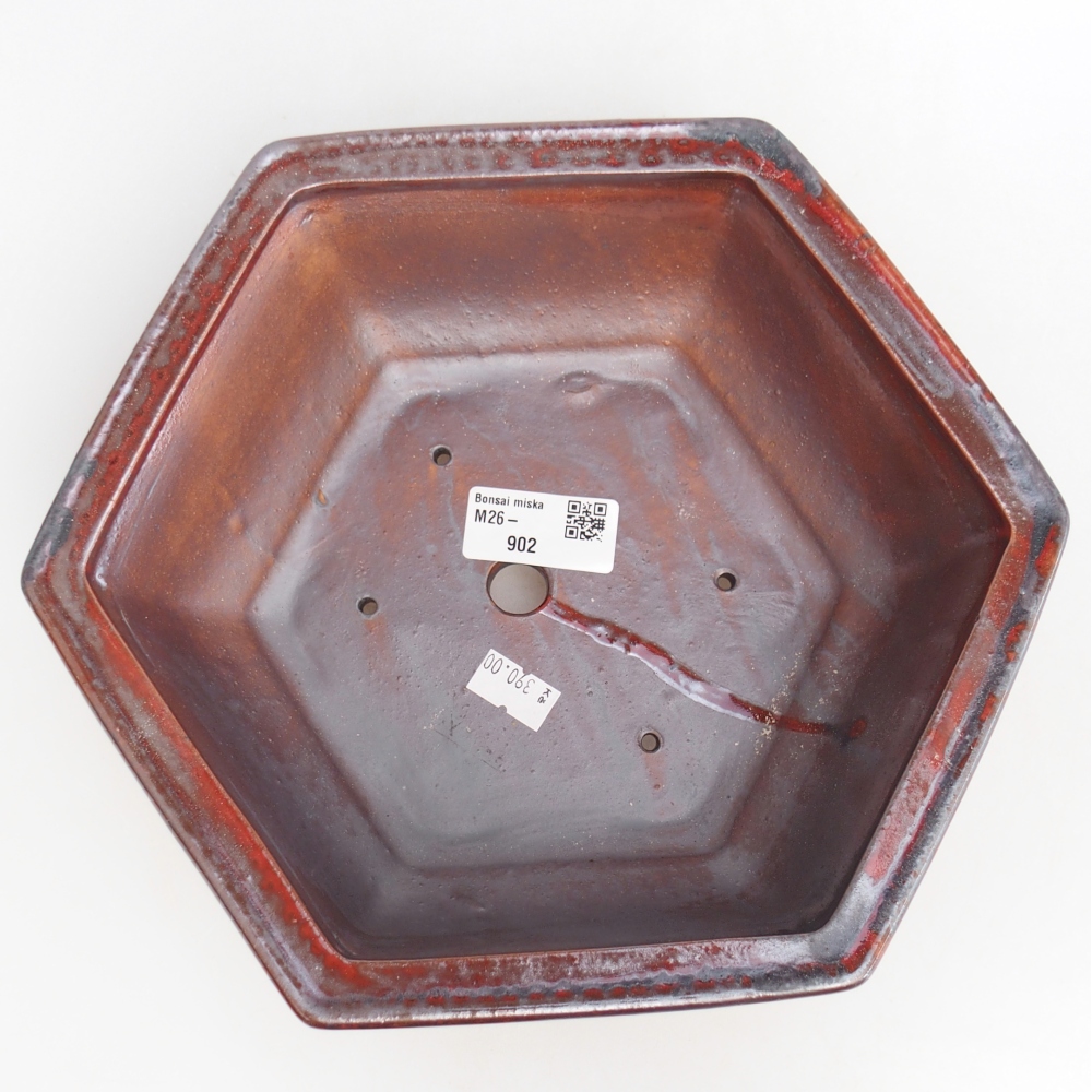 Bonsaischaal van keramiek 24,5 x 22 x 7,5 cm, kleur zwart rood