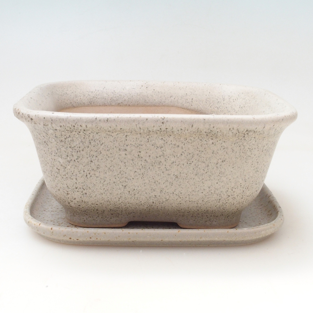 Bonsai kom + schotel H37 - 14,5x13x6,5 cm - beige