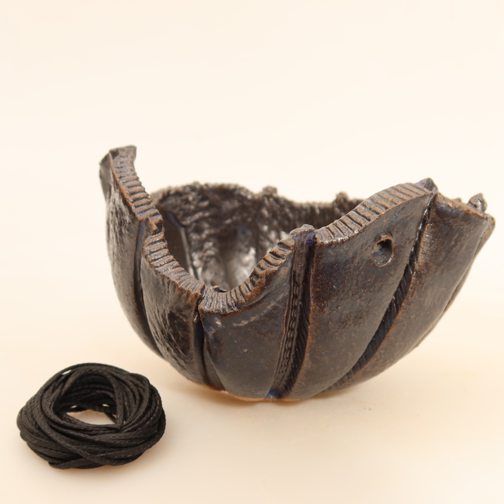 Keramische schaal voor kokedama, 10,5 x 10 x 7 cm, kleur: blauw