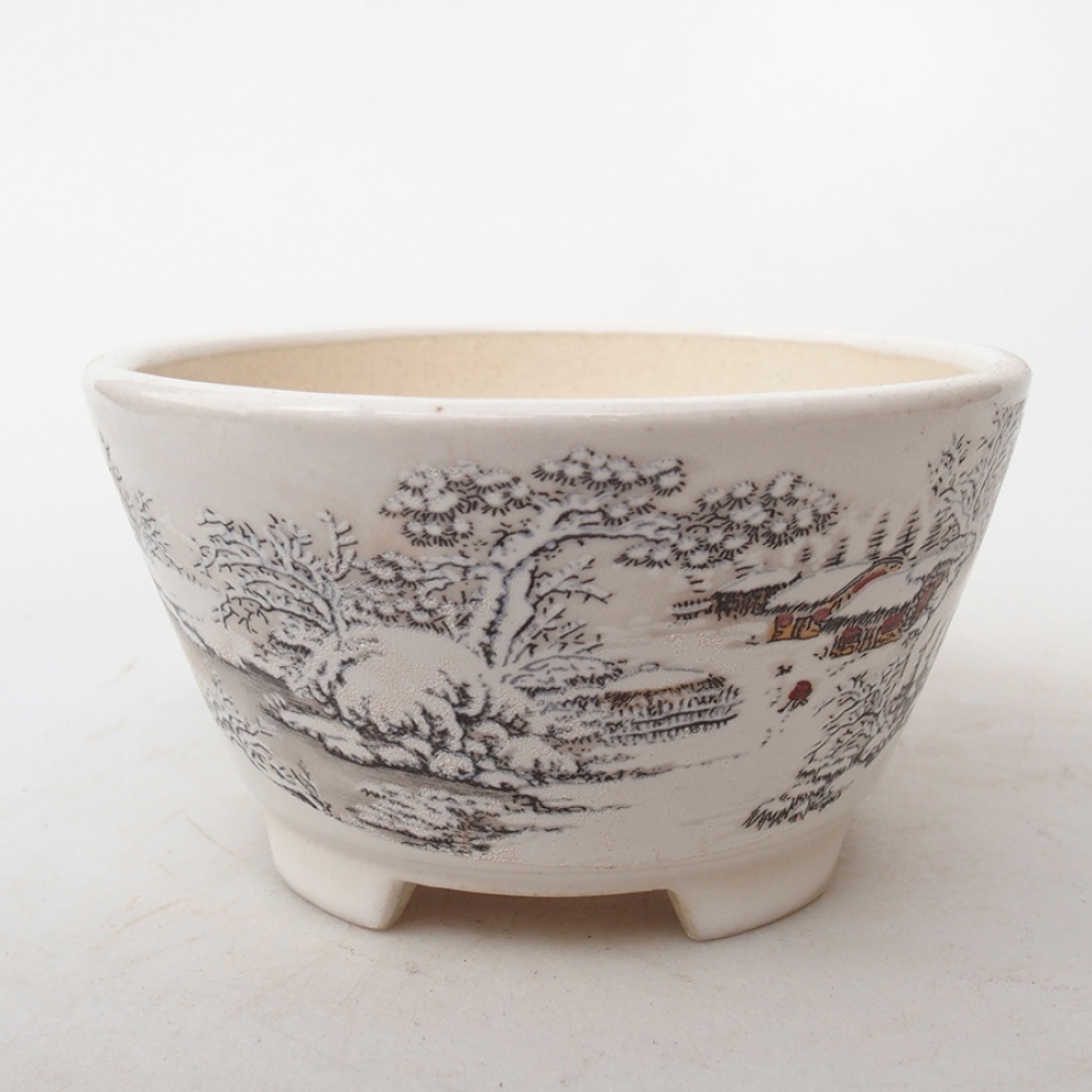 Bonsaischaal van keramiek 12 x 12 x 6,5 cm, kleur wit