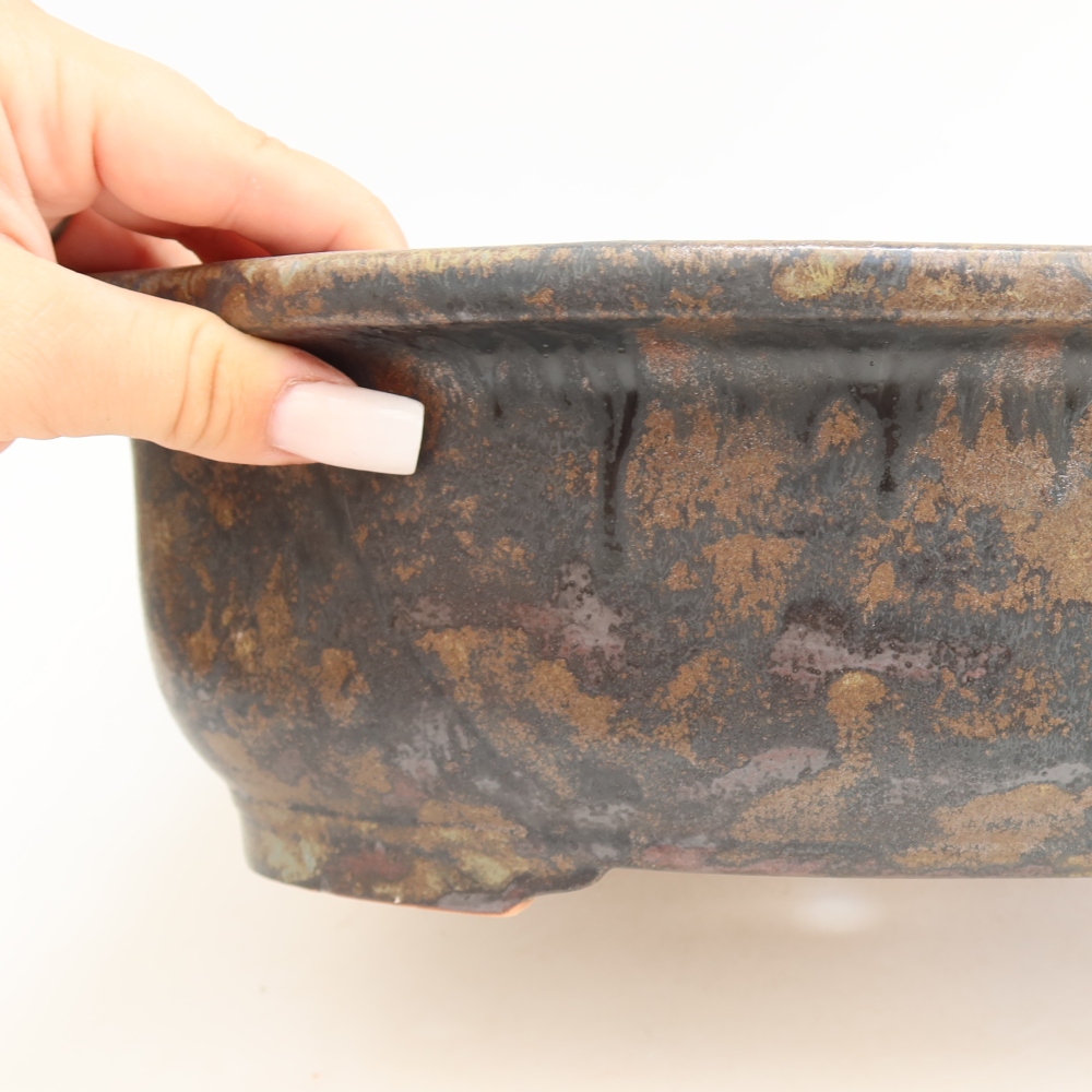 Keramische bonsaischaal 30,5 x 25,5 x 10,5 cm, kleur bruinblauw