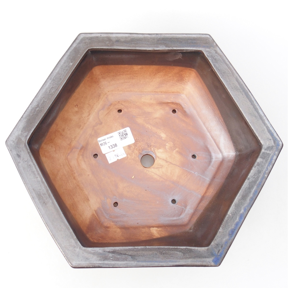 Bonsaischaal van keramiek 28 x 24,5 x 9 cm, kleur blauw-zwart
