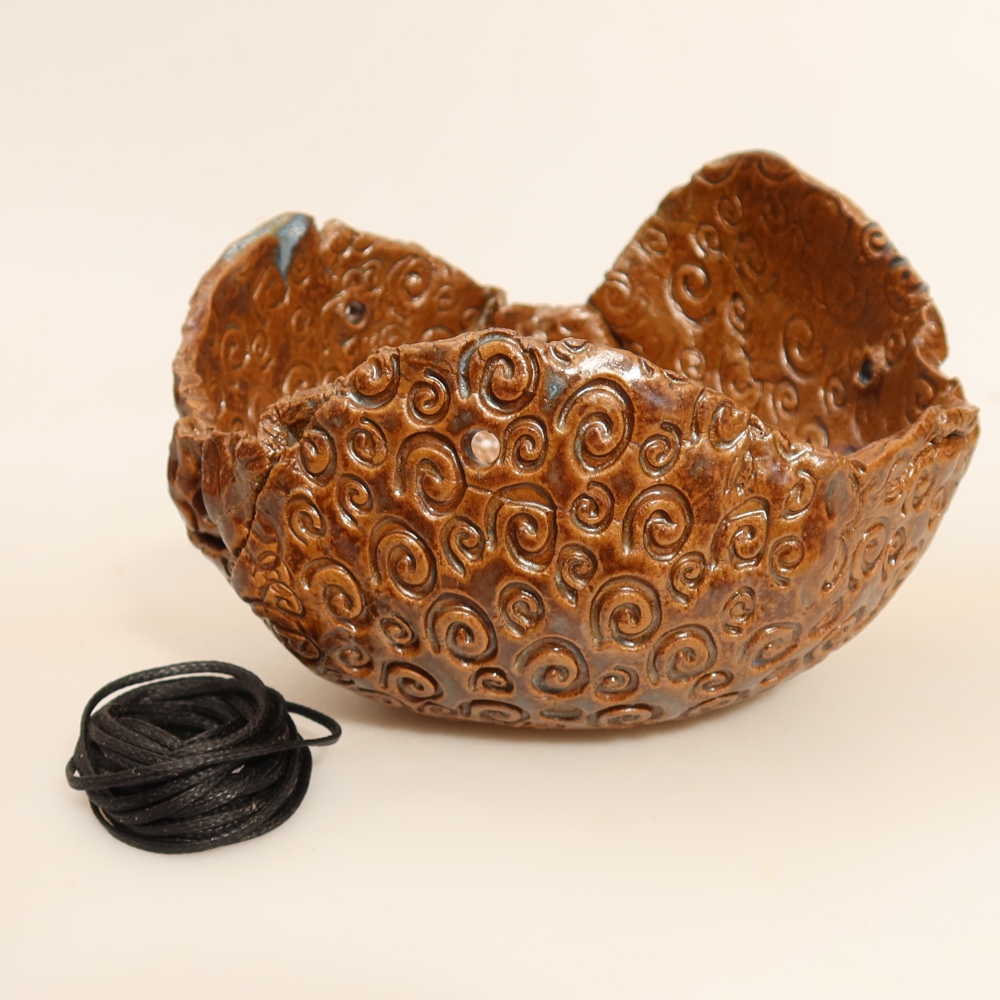 Keramische schaal voor kokedama, 13 x 13 x 8 cm, kleur: bruin
