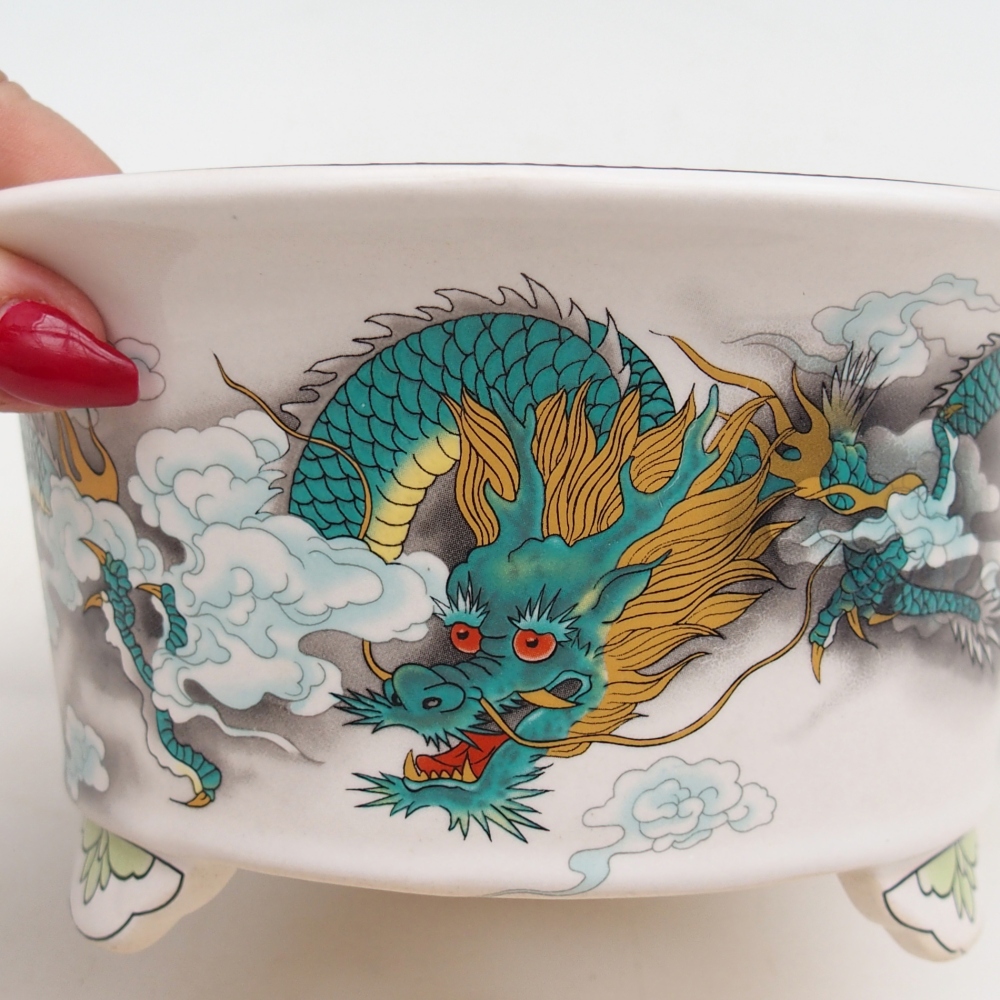 Bonsaischaal van keramiek 17 x 17 x 9 cm, kleur groen-wit