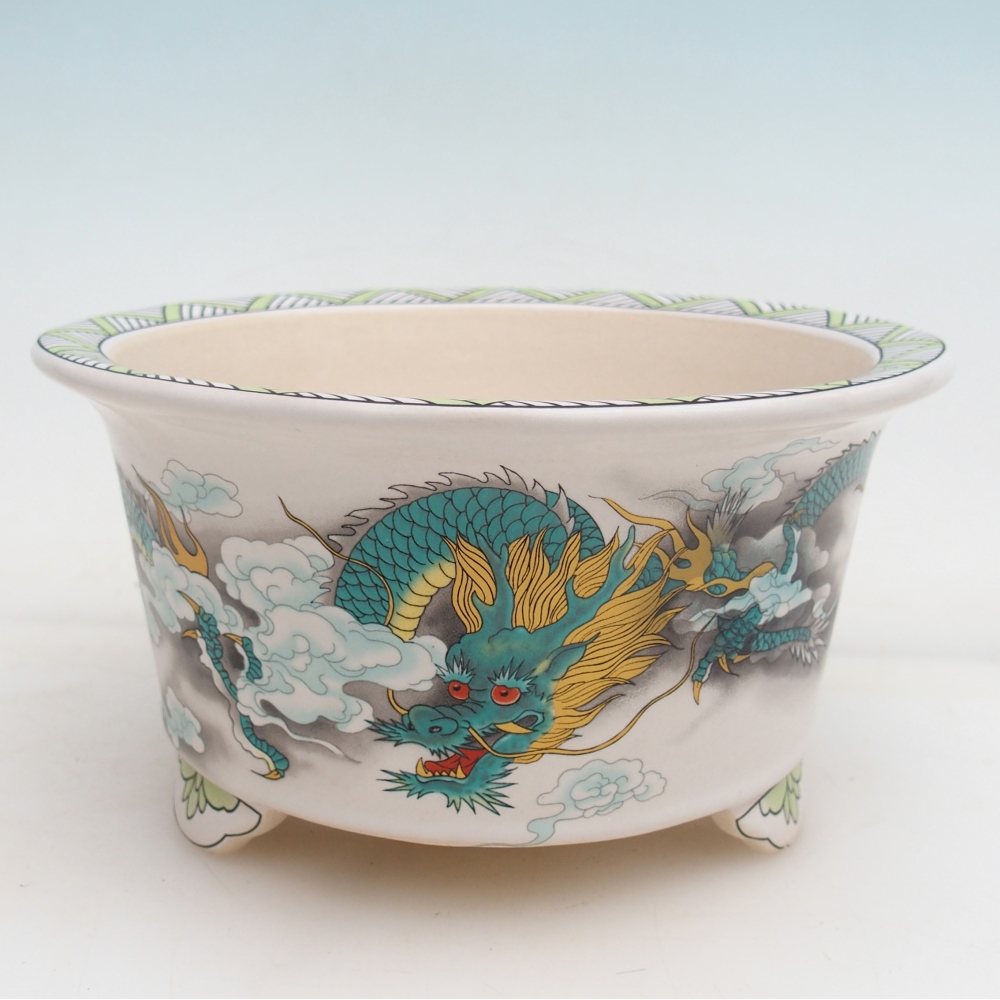 Bonsaischaal van keramiek 17 x 17 x 9 cm, kleur groen-wit