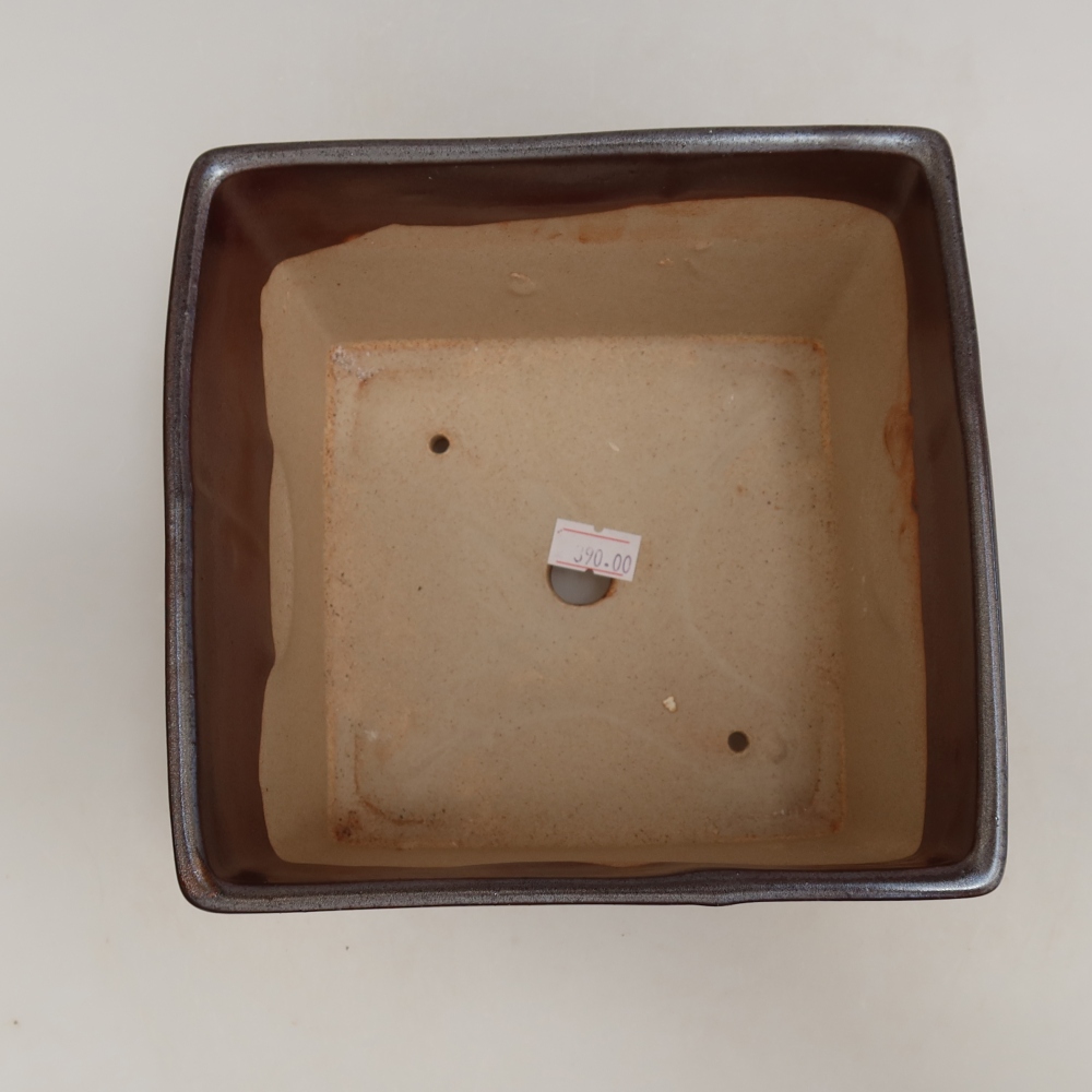 Bonsaischaal van keramiek 15 x 15 x 10,5 cm, metaalkleur
