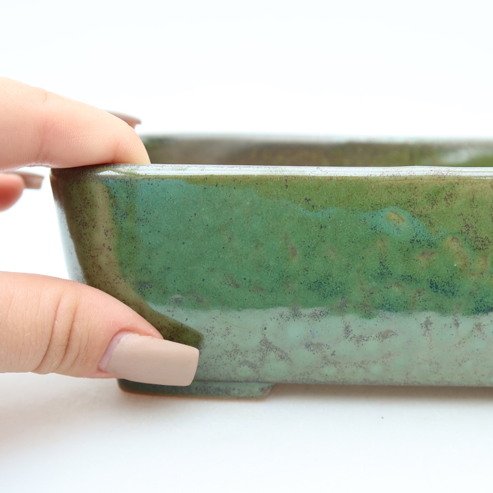 Keramische bonsaischaal 16 x 10,5 x 5,5 cm, kleur: groen