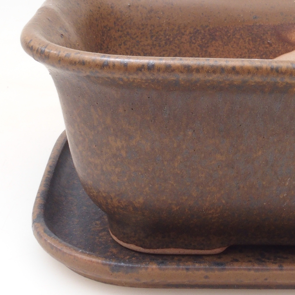 Bonsai kom + schotel H37 - 14,5x13x6,5 cm - bruin