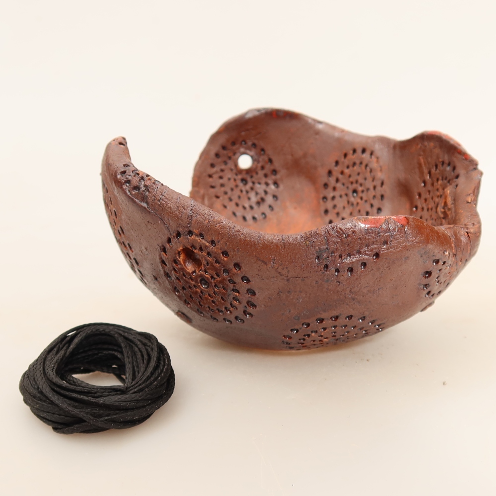Keramische schaal voor kokedama, 10 x 10 x 6,5 cm, kleur: bruin