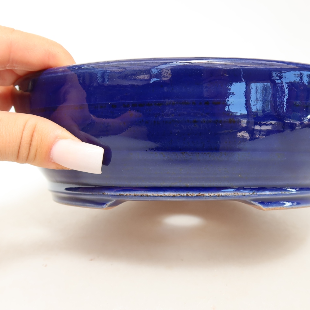 Bonsaischaal van keramiek 19 x 19 x 6 cm, kleur blauw