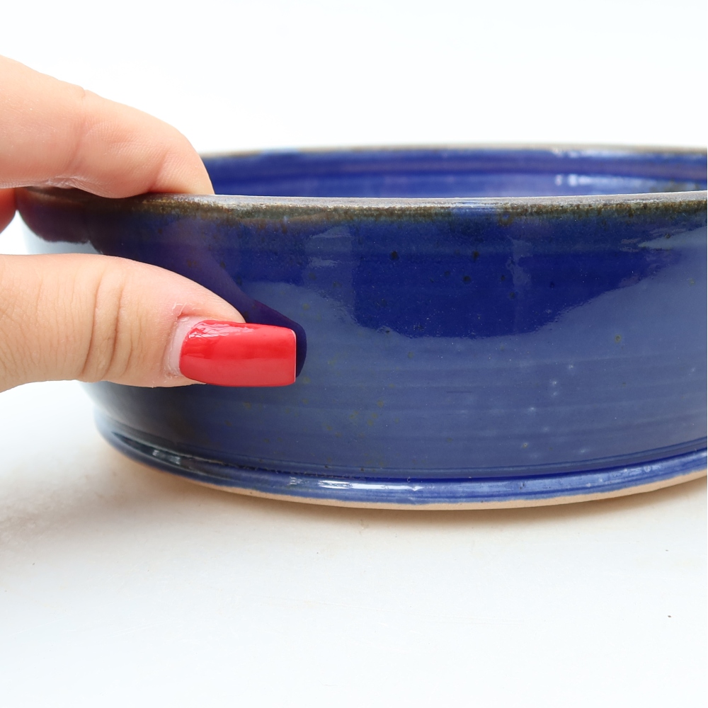 Bonsaischaal van keramiek 18 x 18 x 6 cm, kleur blauw