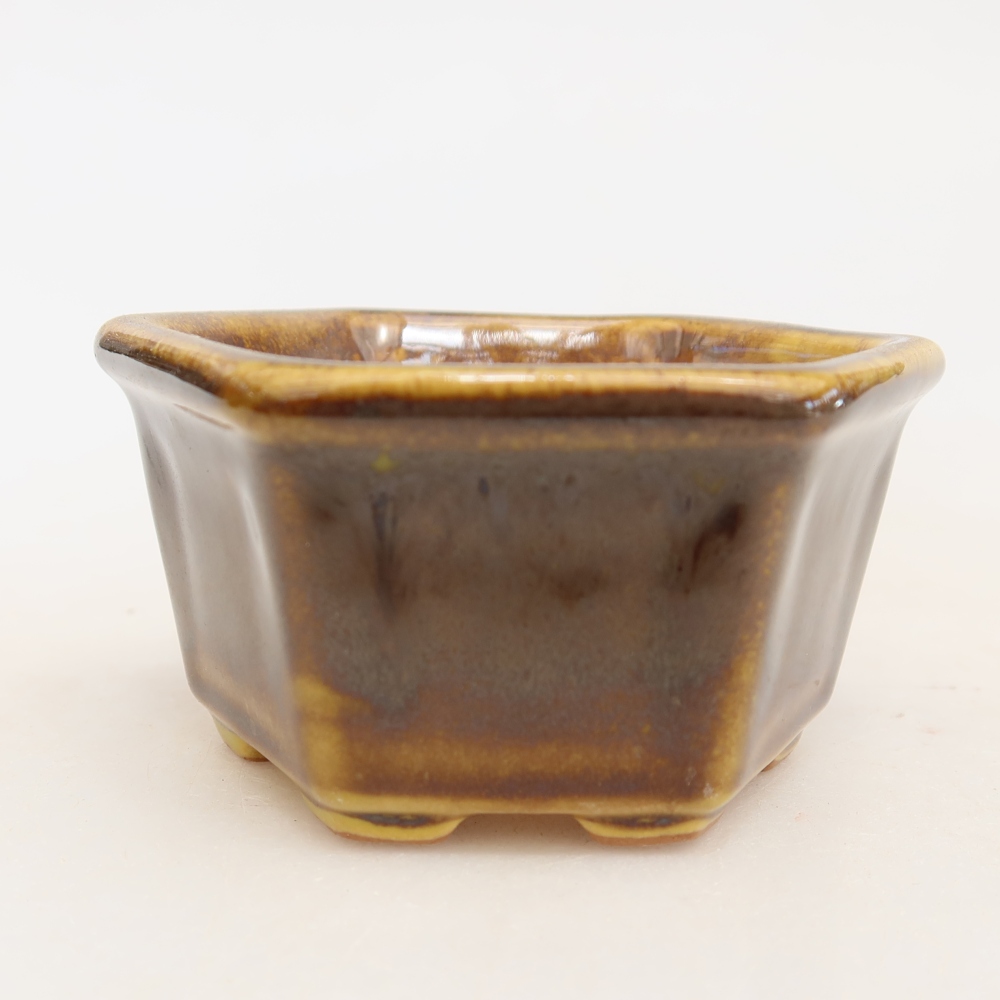 Keramische bonsaipot 7,5 x 7 x 4 cm, kleur bruingelb