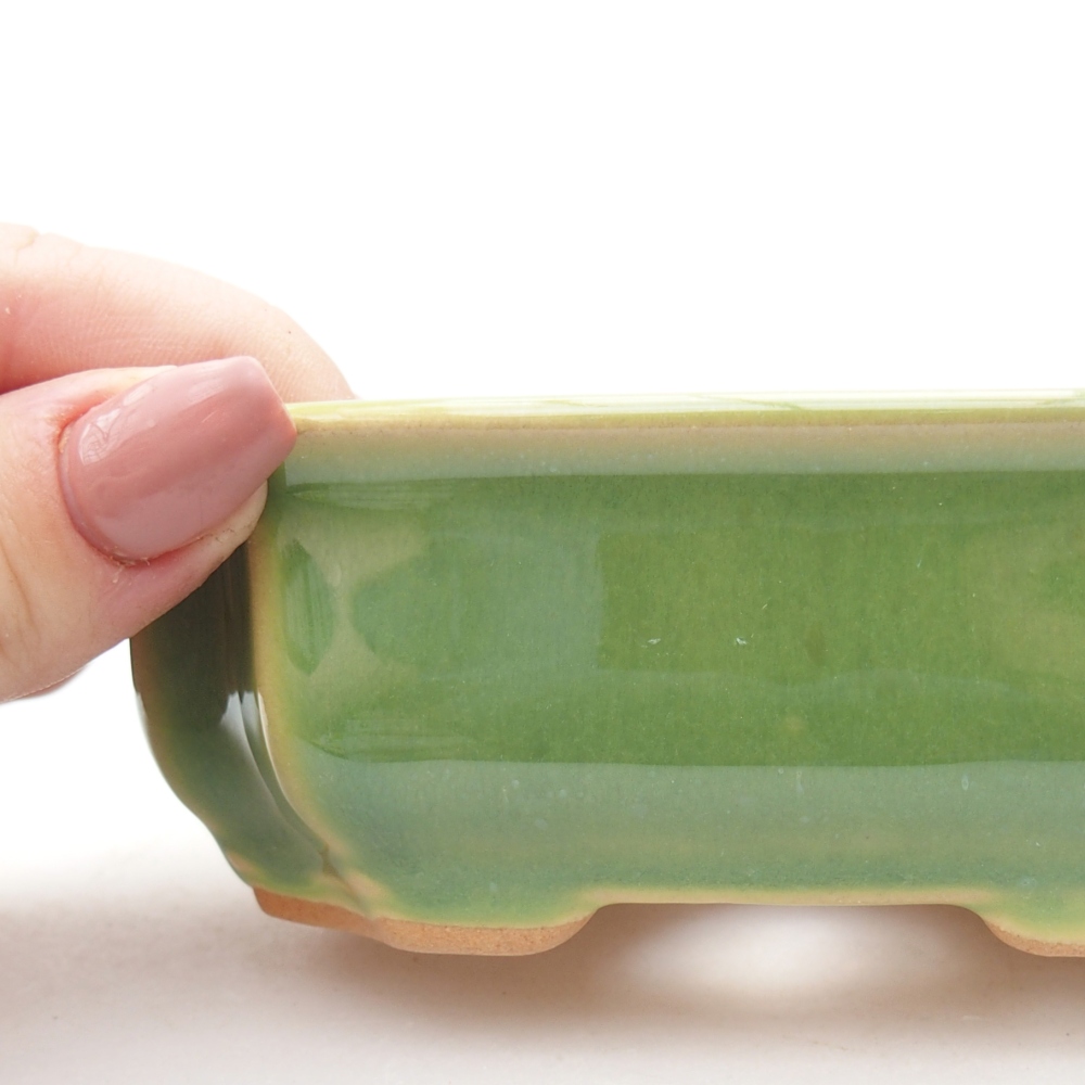 Bonsaischaal van keramiek 11,5 x 8,5 x 4 cm, groen