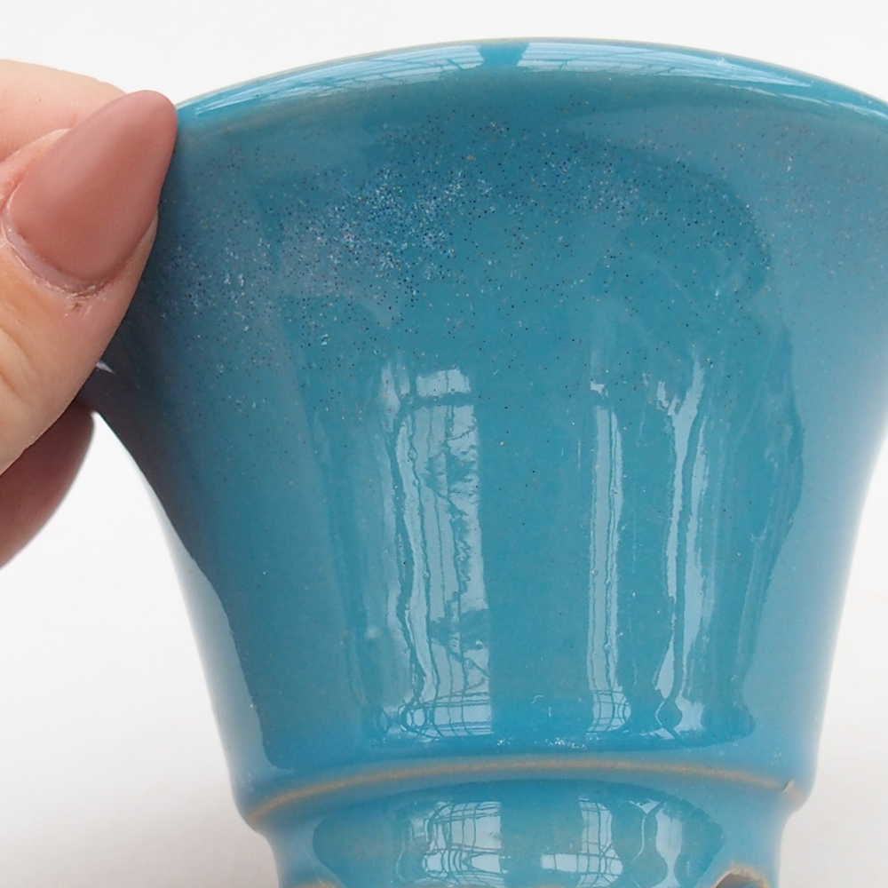 Bonsaischaal van keramiek 10,5 x 10,5 x 7 cm, kleur blauw