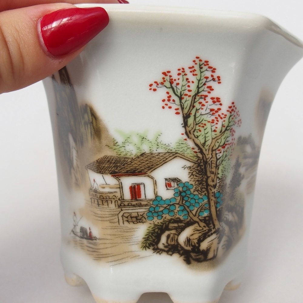 Bonsaischaal van keramiek 10 x 9 x 9 cm, kleur wit