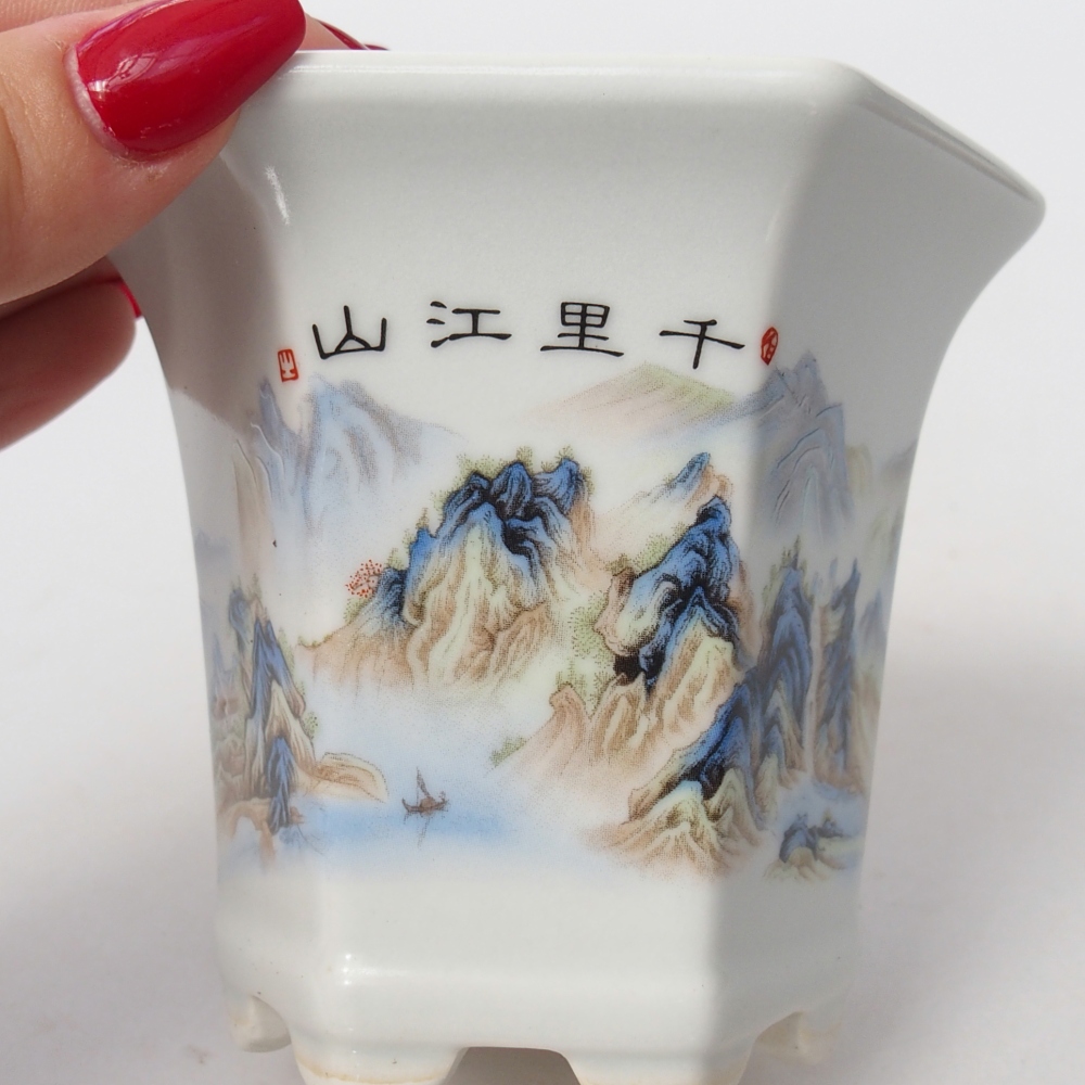 Bonsaischaal van keramiek 10 x 9 x 9 cm, kleur wit