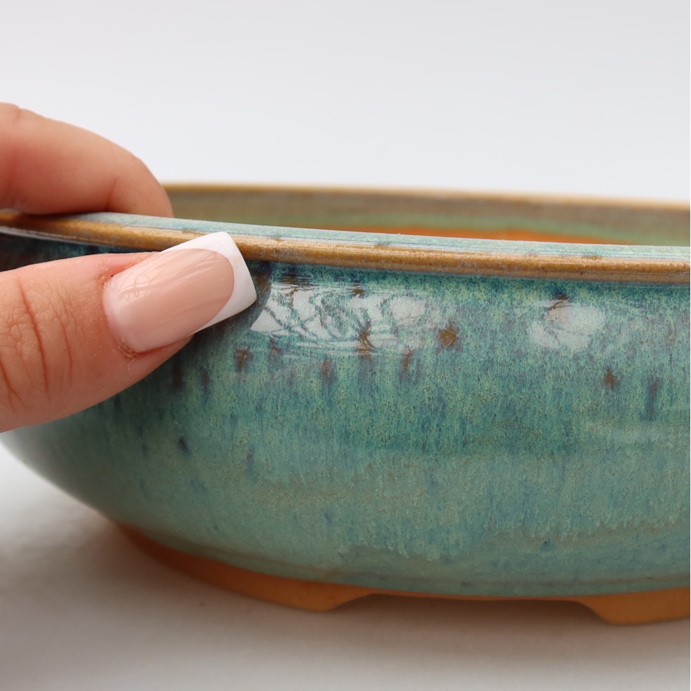 Bonsaischaal van keramiek 22,5 x 22,5 x 7 cm, groen