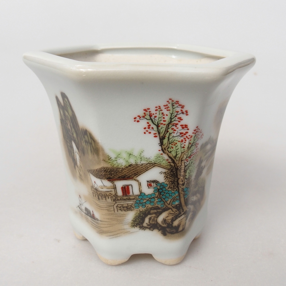 Bonsaischaal van keramiek 10 x 9 x 9 cm, kleur wit